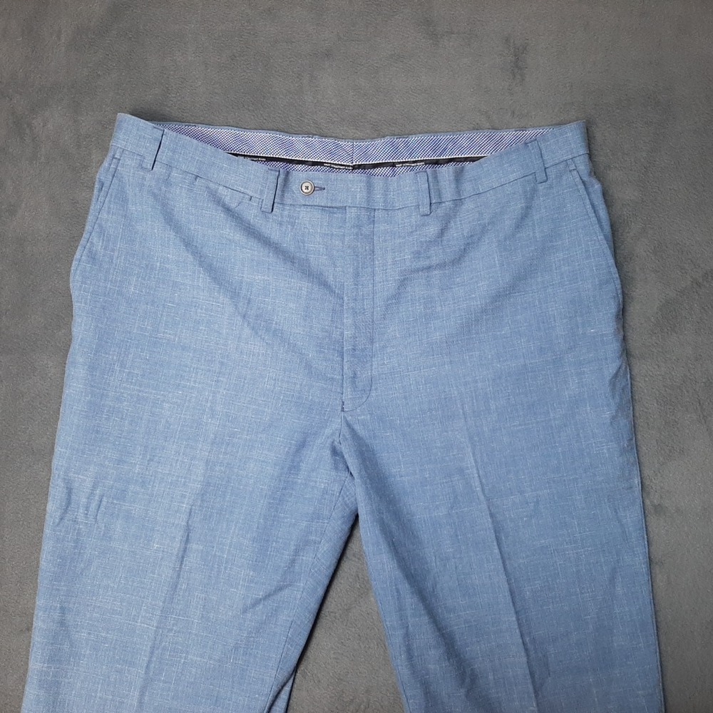Hart Schaffner Marx Pants Mens 42x34 Blue Crosshatch Slub Wool Silk Linen Blend